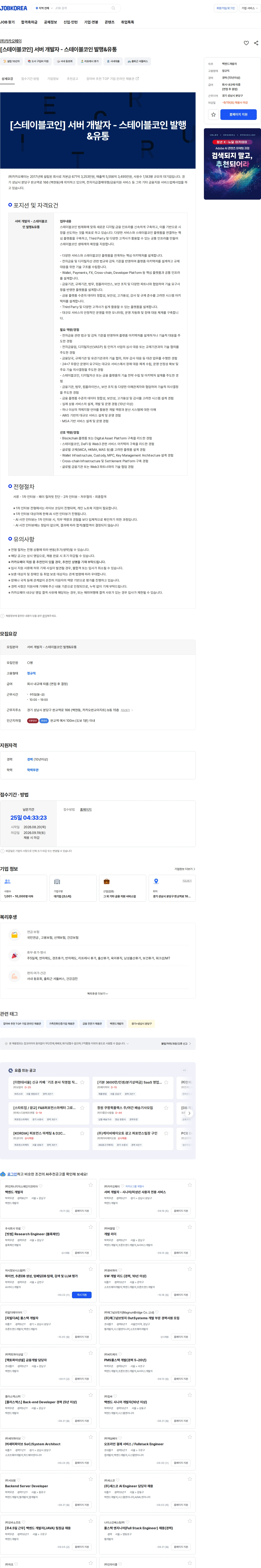 카카오페이 [스테이블코인] 서버 개발자 - 스테이블코인 발행&유통 채용공고