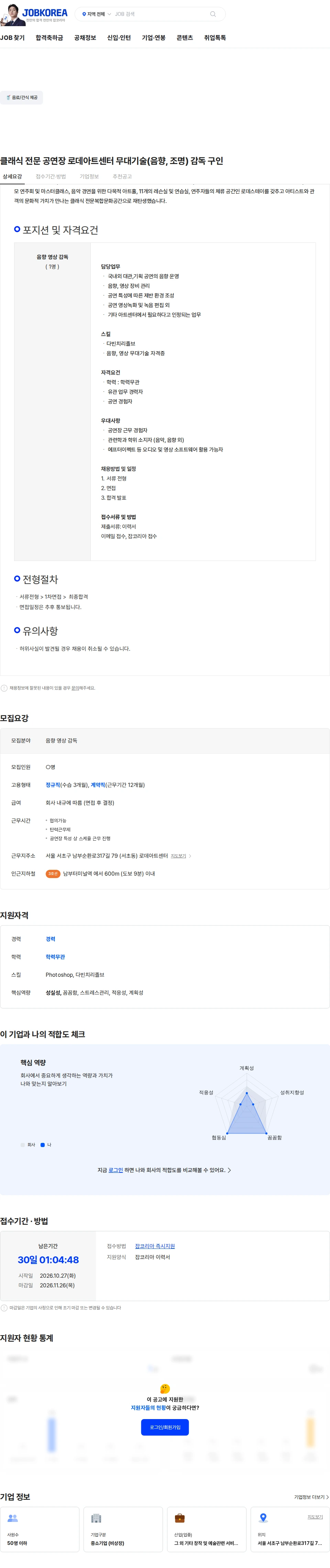 악기거리로데클래식 클래식 전문 공연장 로데아트센터 무대기술(음향, 조명) 감독 구인 채용공고