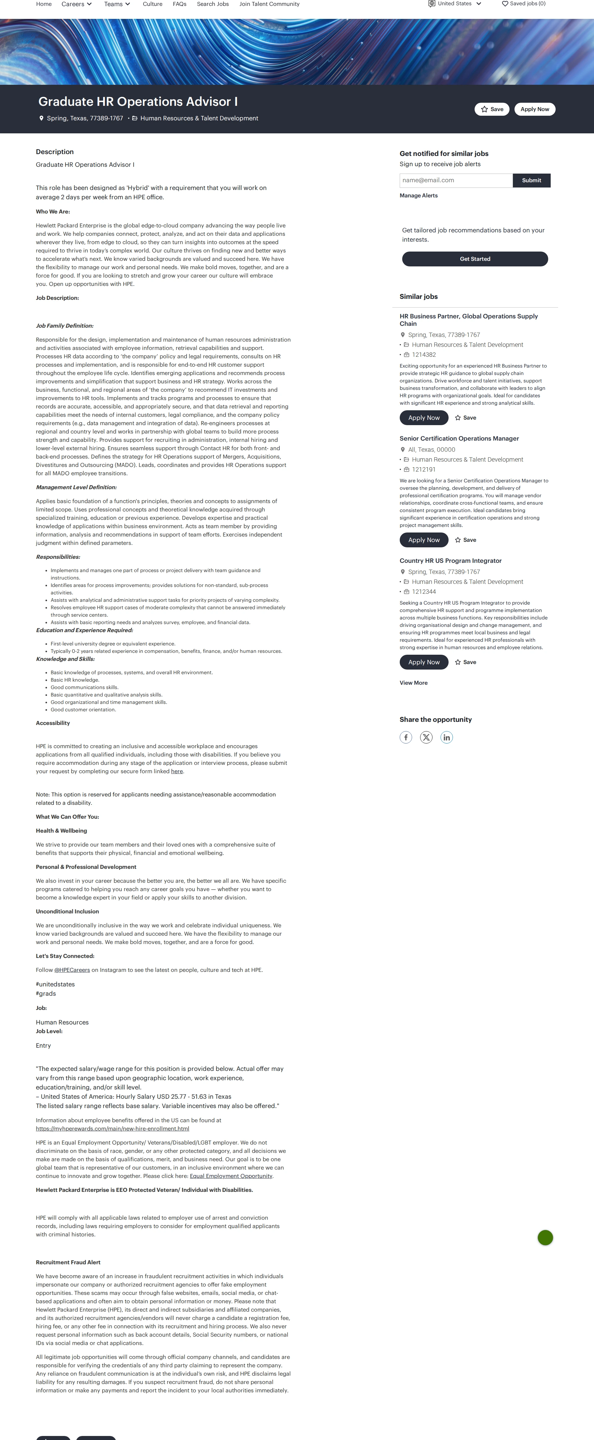 HP Graduate HR Operations Advisor I 채용공고