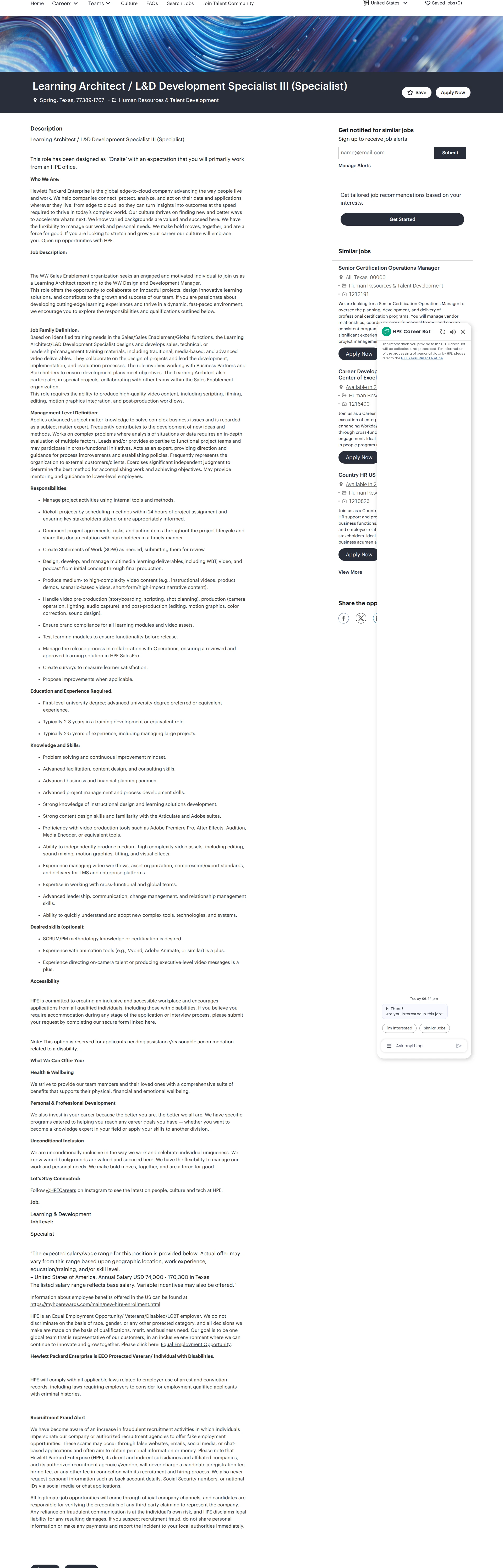 HP Learning Architect / L&D Development Specialist III  (Specialist) 채용공고