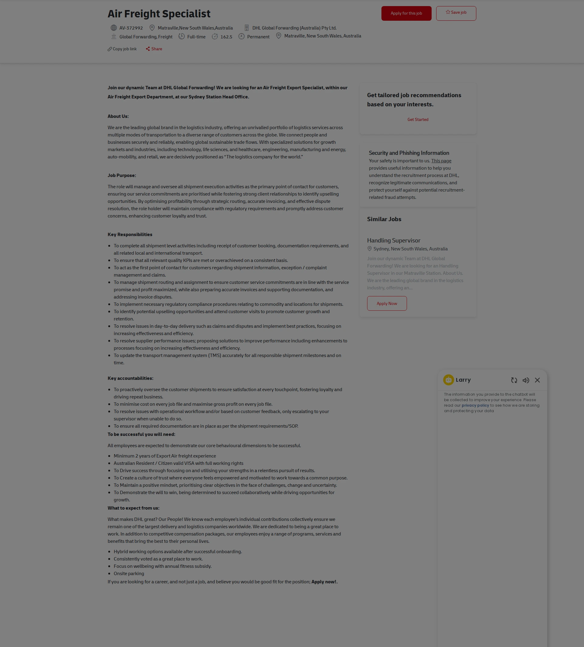 DHL Air Freight Specialist 채용공고
