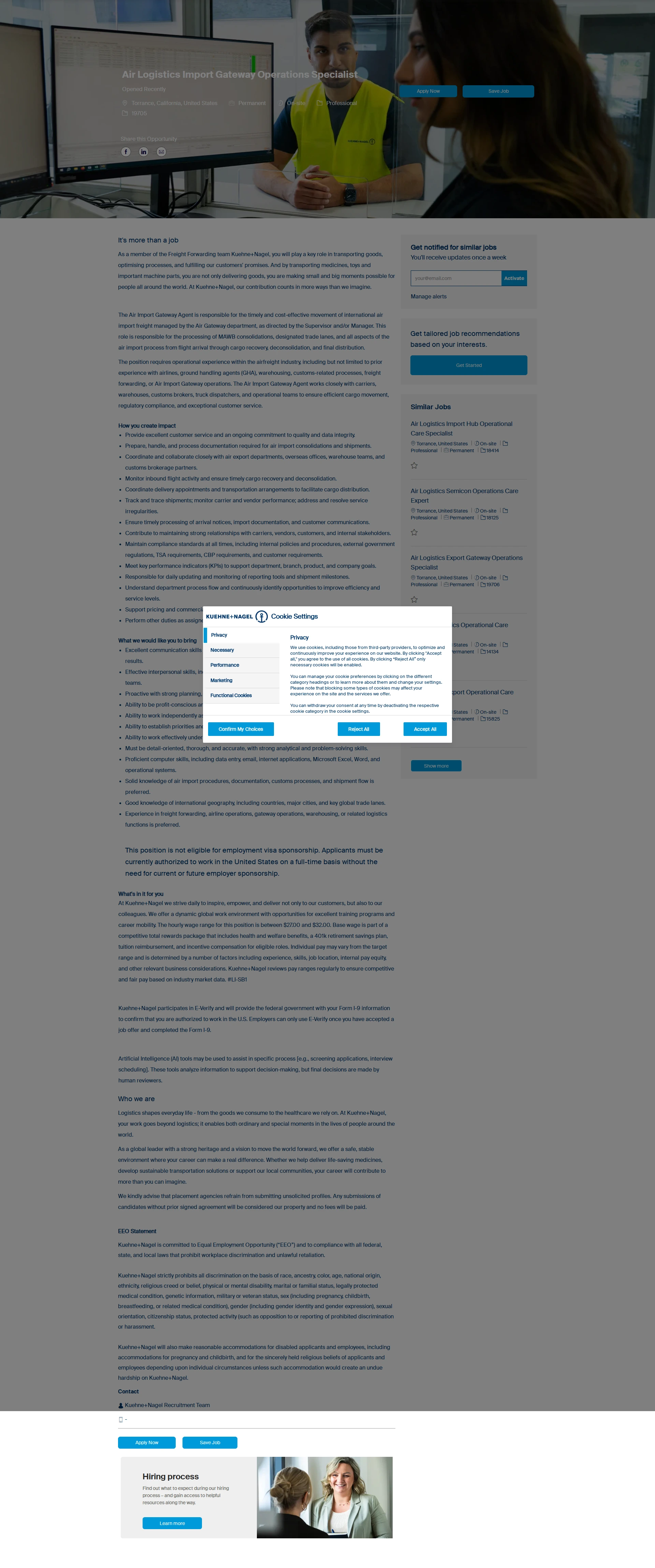 퀴네앤드나겔 Air Logistics Import Gateway Operations Specialist 채용공고