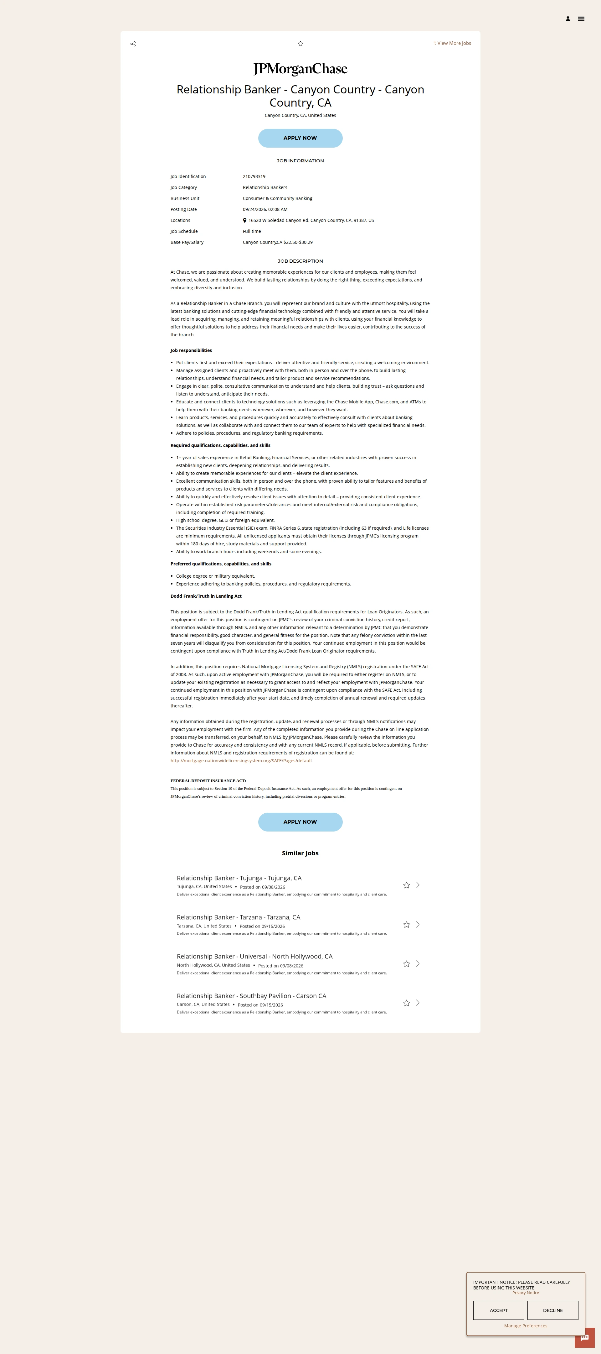 JPMorganChase Relationship Banker - Canyon Country - Canyon Country, CA 채용공고