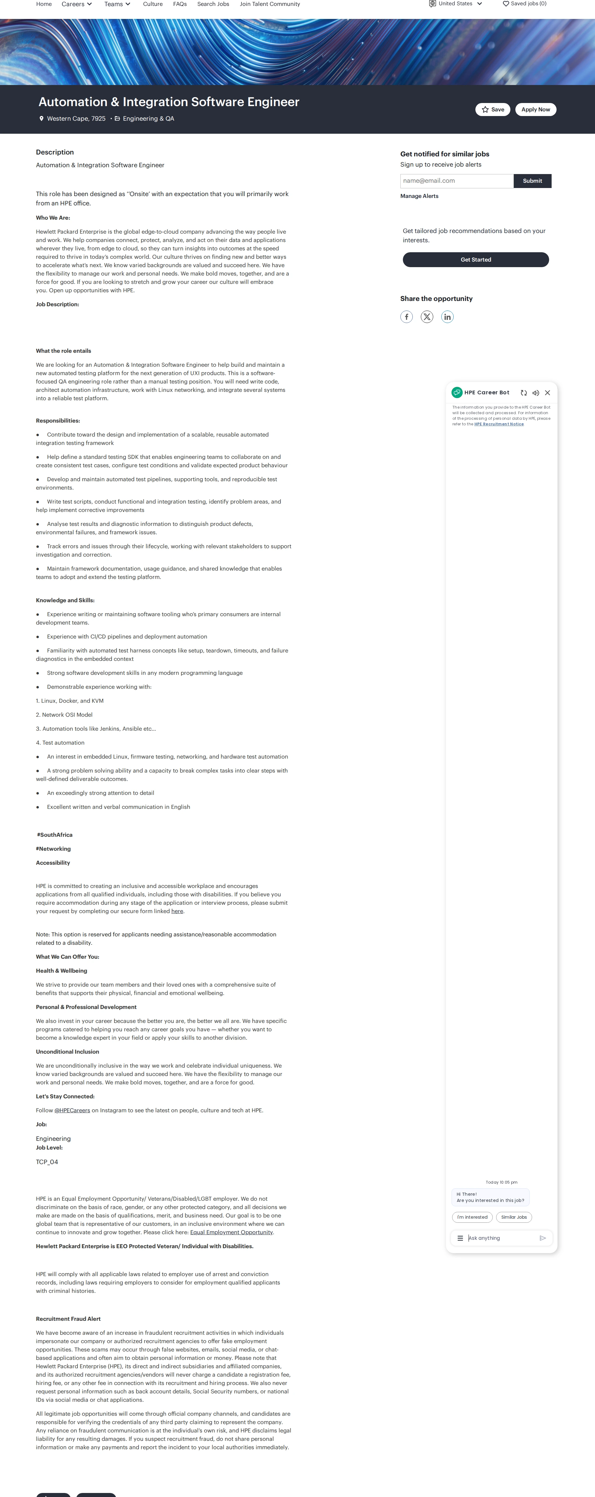 HP Automation & Integration Software Engineer 채용공고