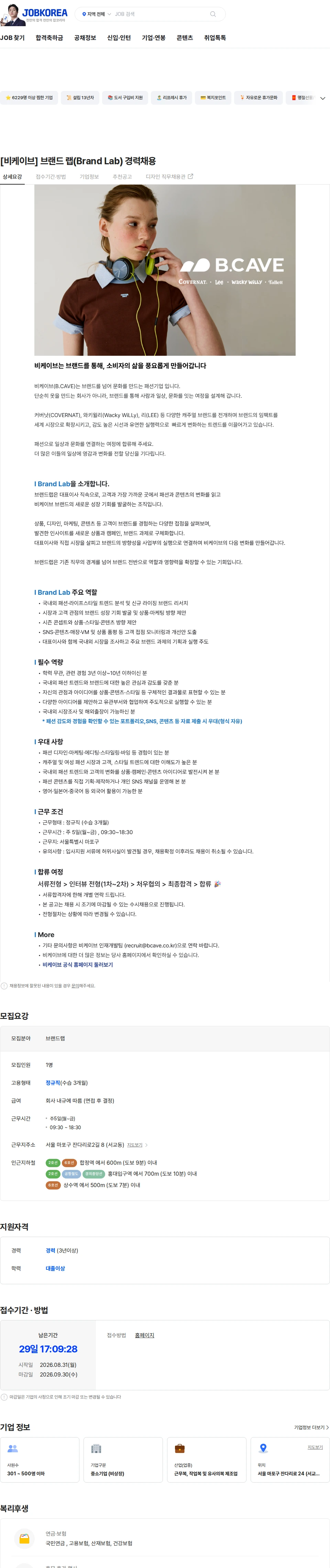 비케이브 [비케이브] 브랜드 랩(Brand Lab) 경력채용 채용공고