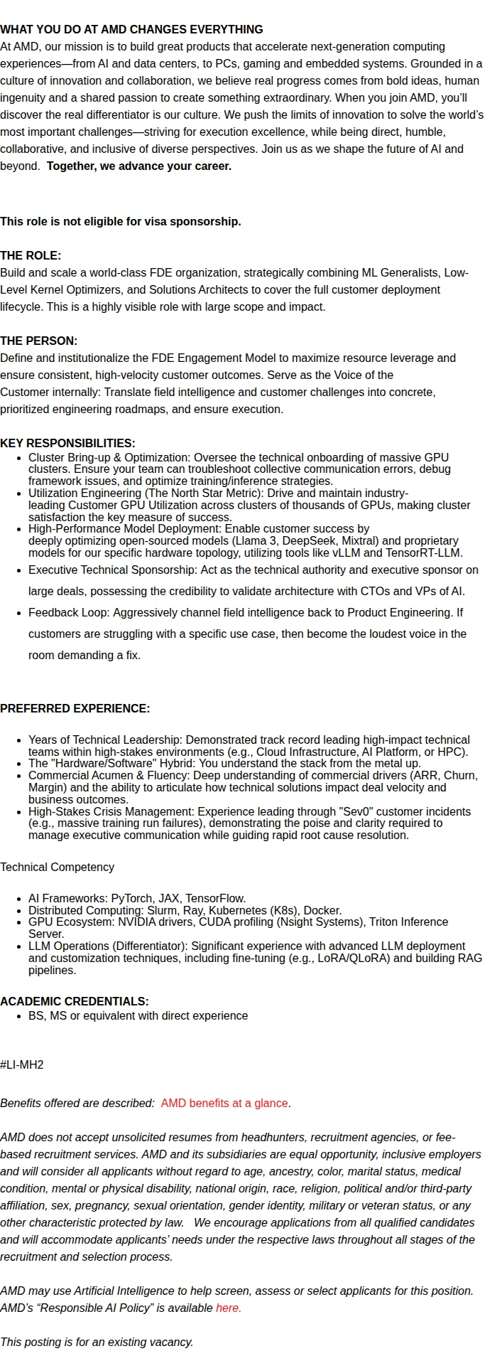 AMD CVP of Applied AI FDE 채용공고