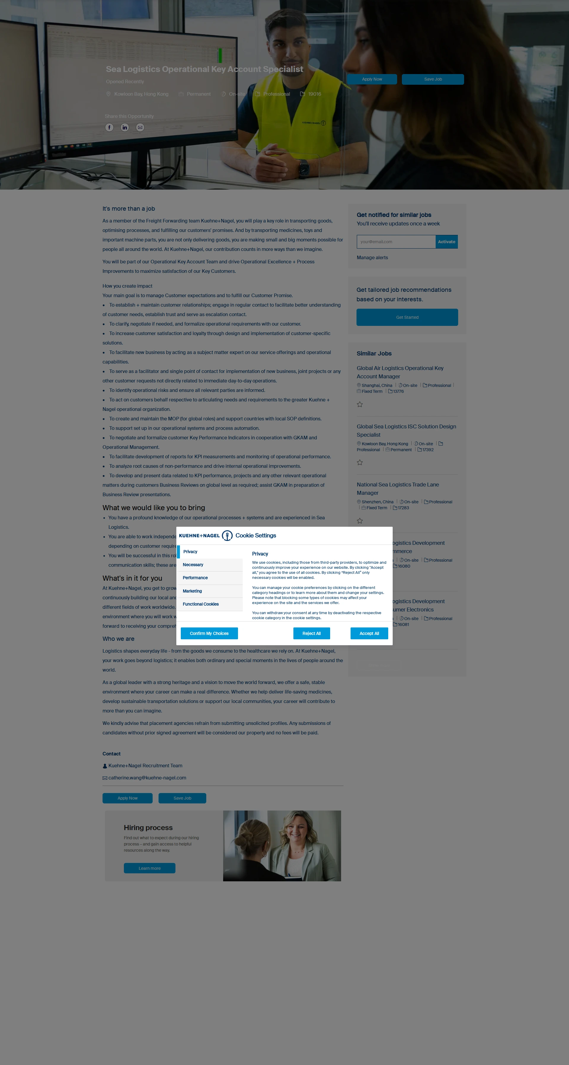 퀴네앤드나겔 Sea Logistics Operational Key Account Specialist 채용공고