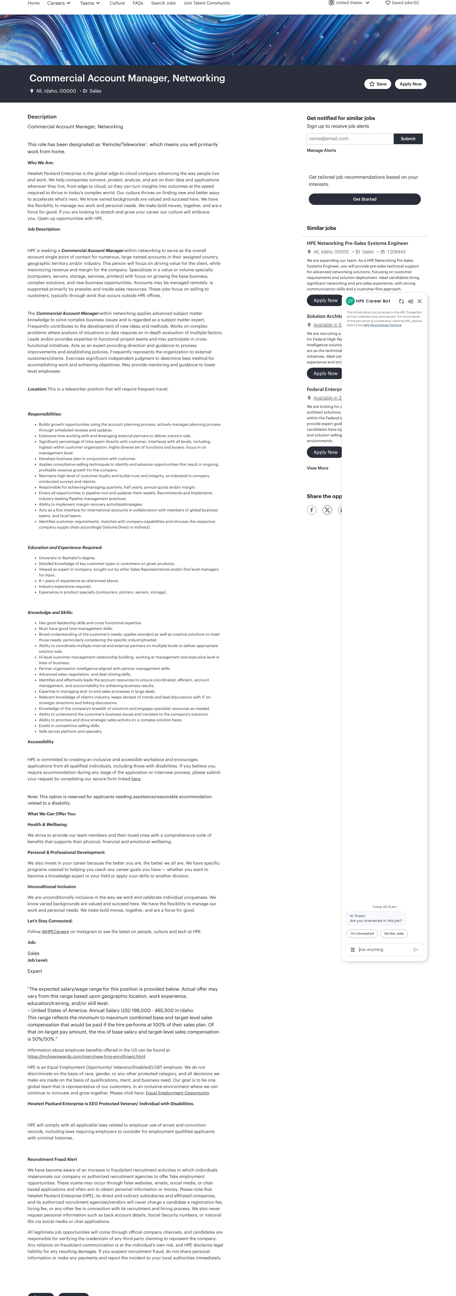 HP Commercial Account Manager,  Networking 채용공고