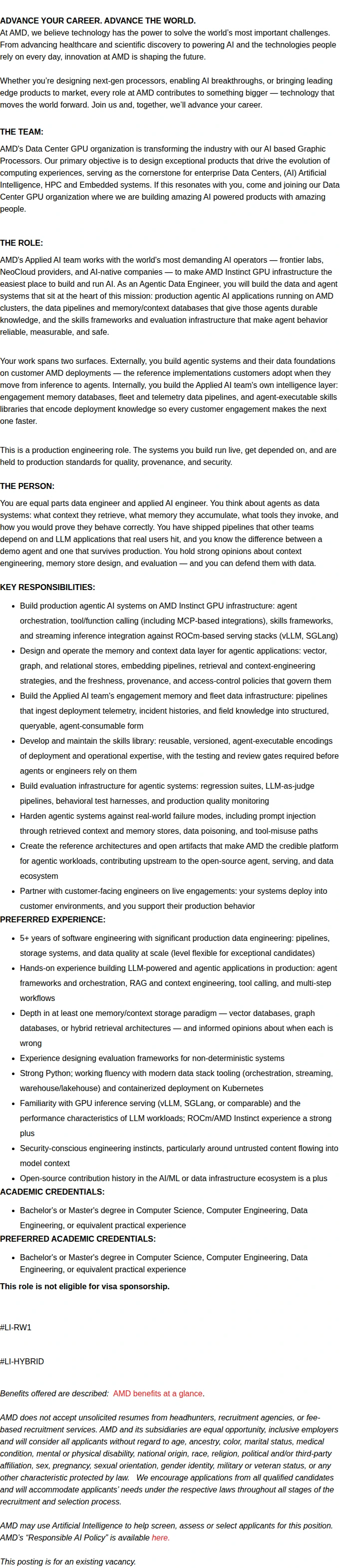 AMD Sr. Manager Agentic AI / Data Software Development - DC GPU 채용공고