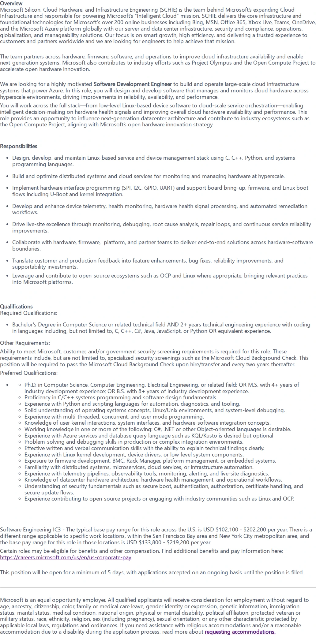마이크로소프트(Microsoft) Software Development Engineer 채용공고