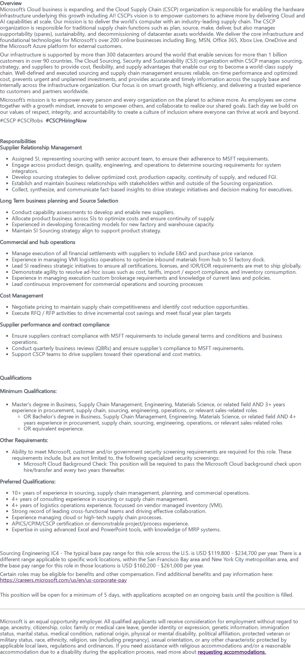 마이크로소프트(Microsoft) Strategic Sourcing Manager 채용공고