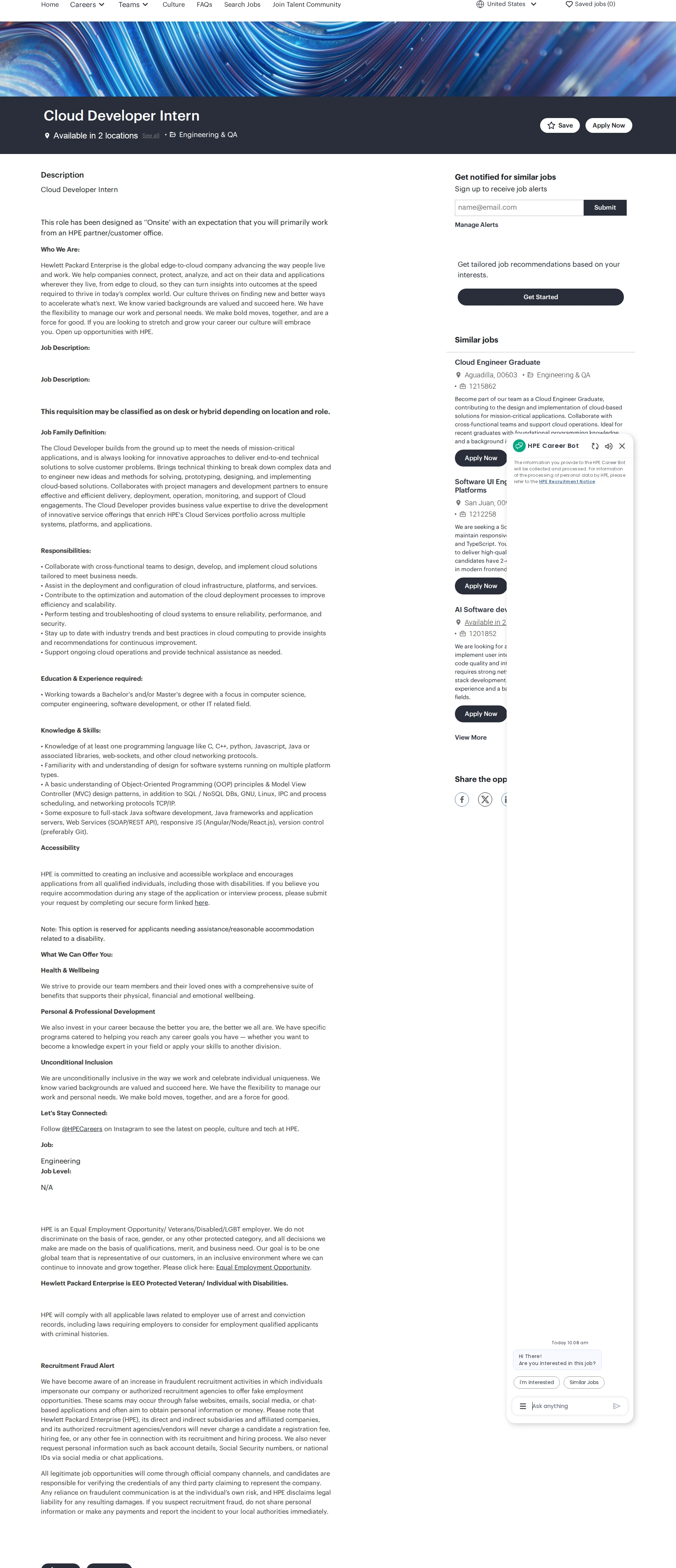 HP Cloud Developer Intern 채용공고