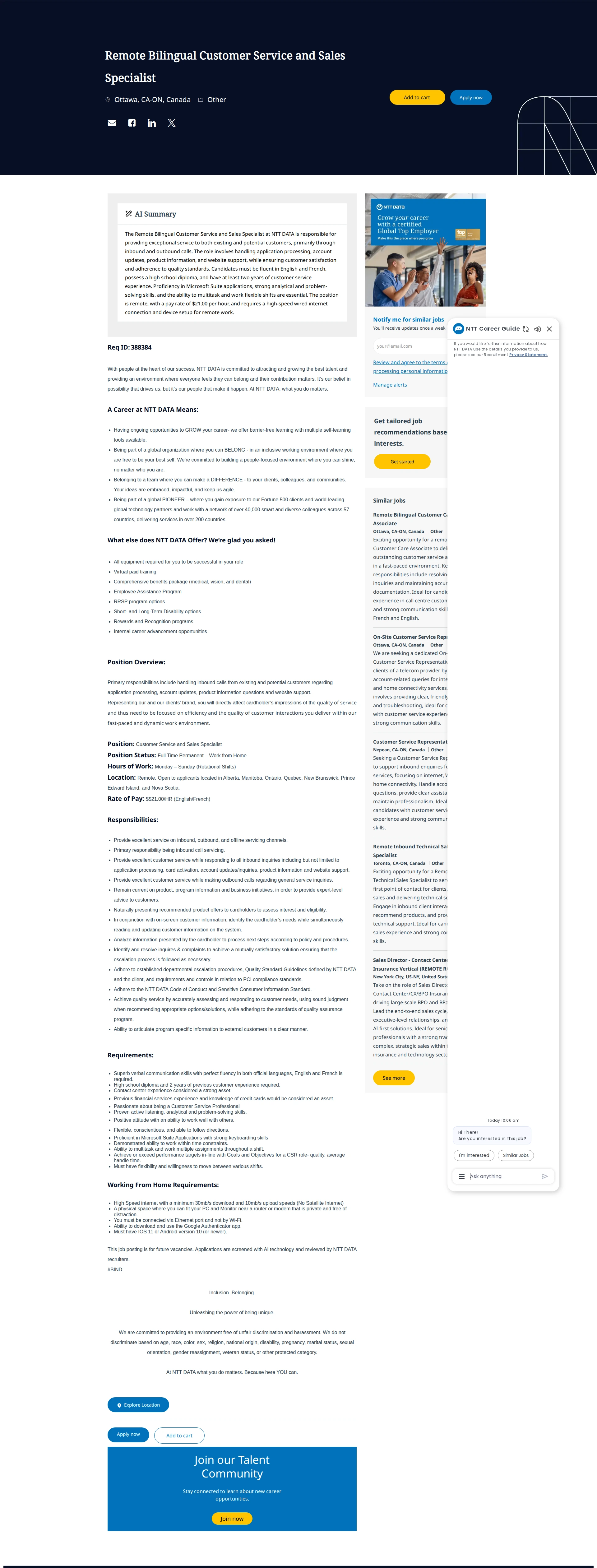 NTT데이터 Remote Bilingual Customer Service and Sales Specialist 채용공고