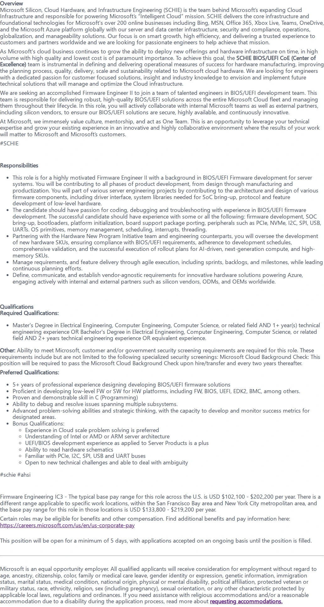 마이크로소프트(Microsoft) Firmware Engineer II 채용공고