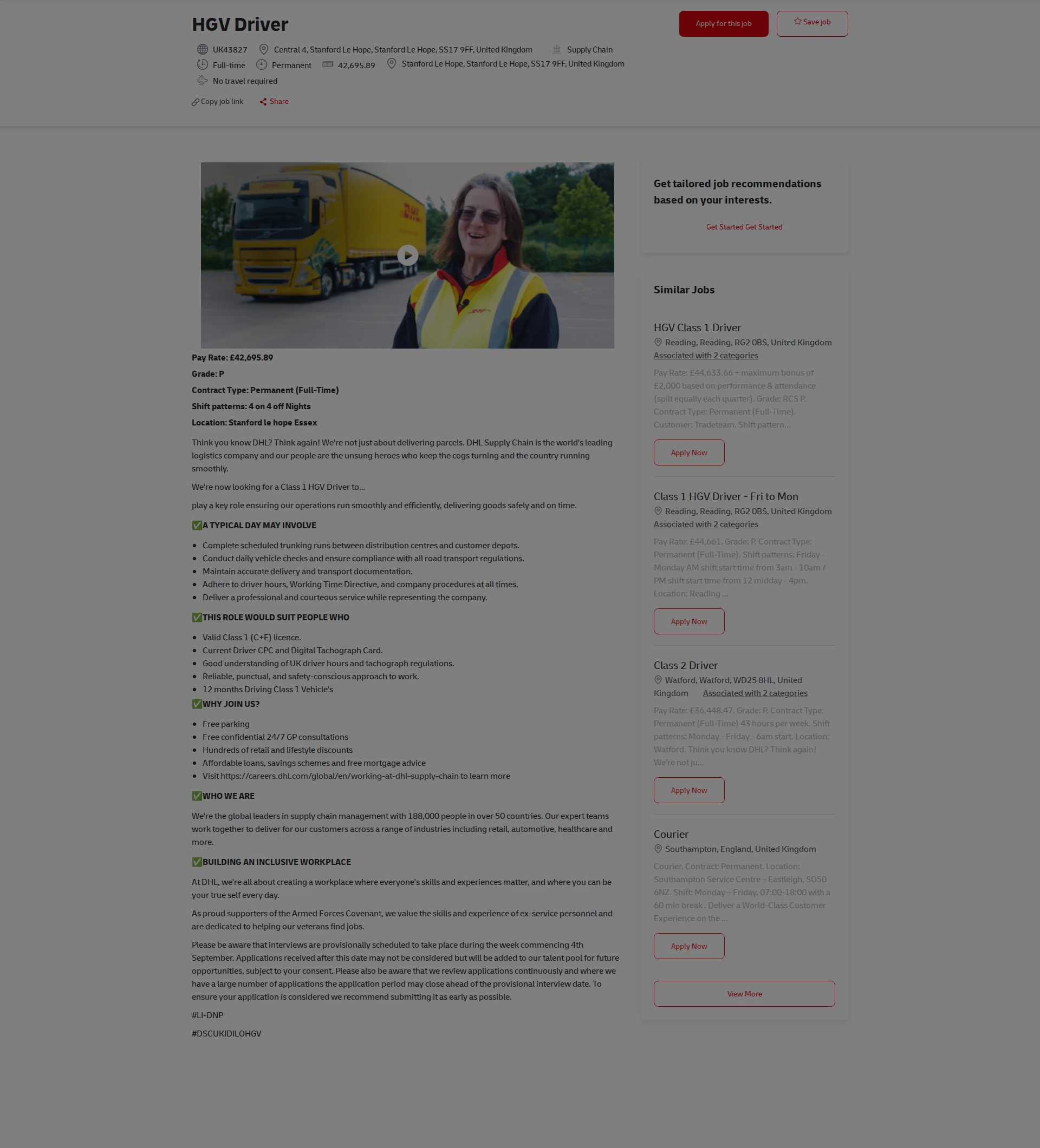 DHL HGV Driver 채용공고