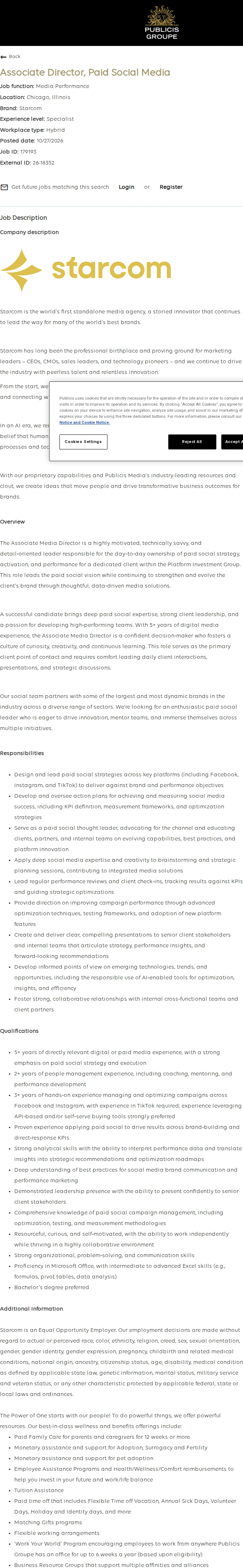 Publicis Groupe Associate Director, Paid Social Media 채용공고