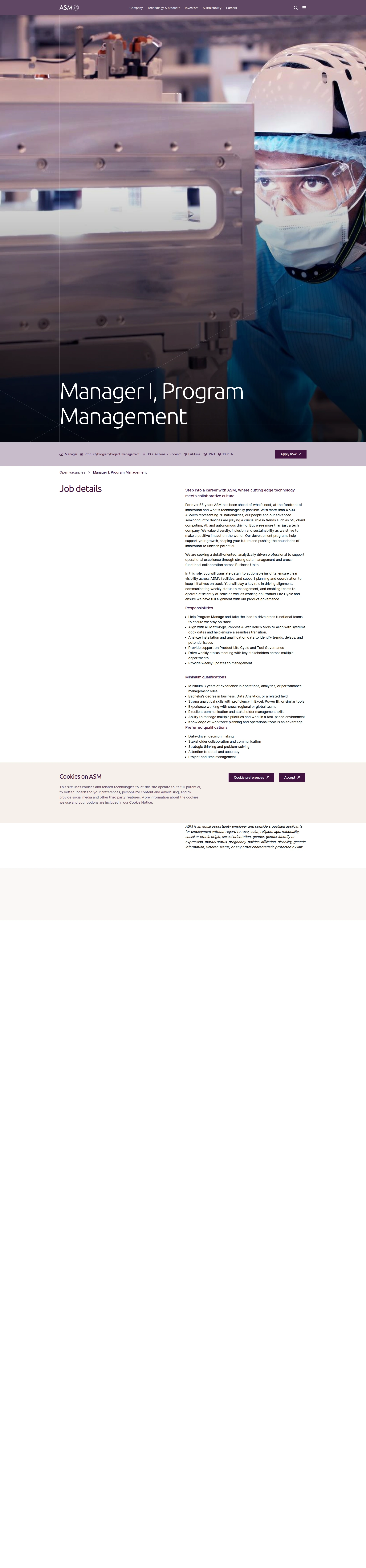ASM Manager I, Program Management 채용공고