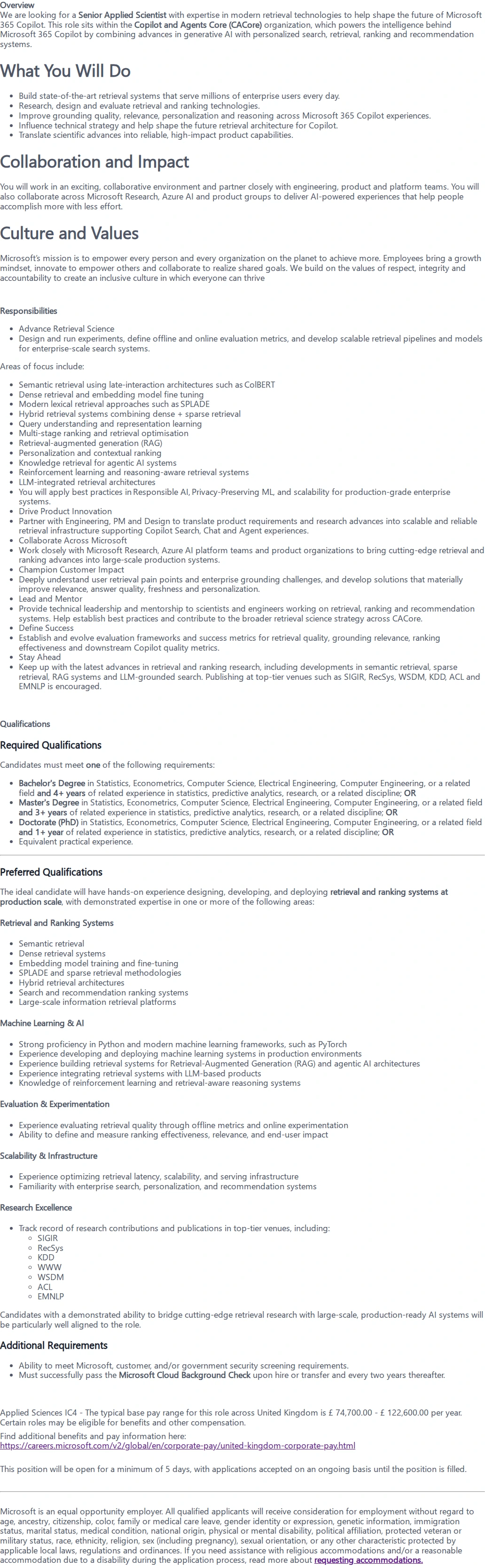 마이크로소프트(Microsoft) Senior Applied Scientist 채용공고