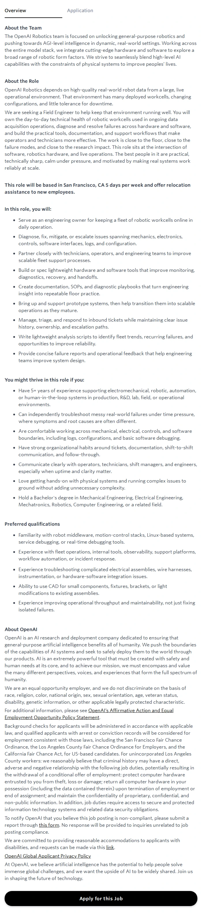오픈에이아이(OpenAI) Field Engineer 채용공고