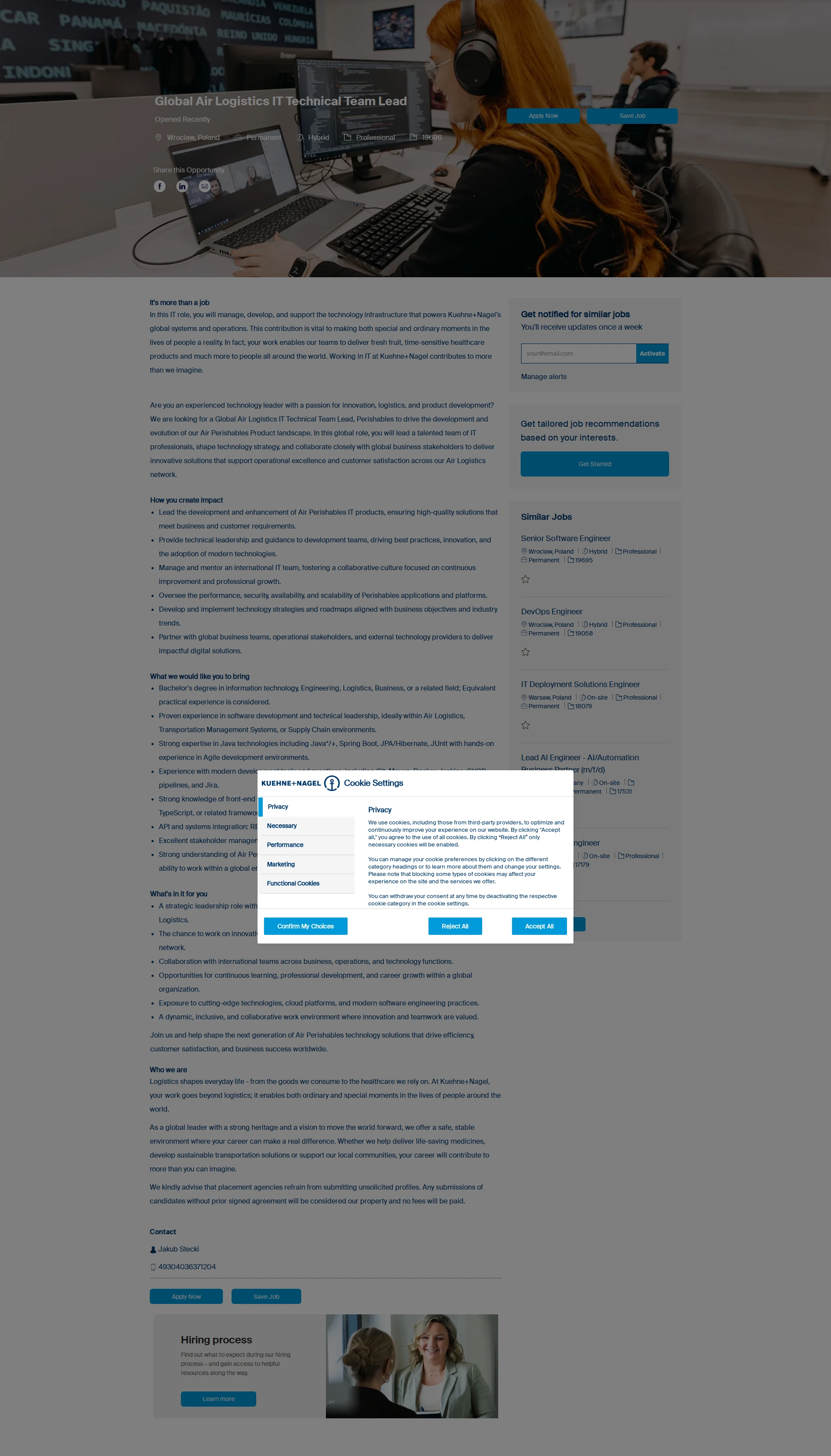 퀴네앤드나겔 Global Air Logistics IT Technical Team Lead 채용공고