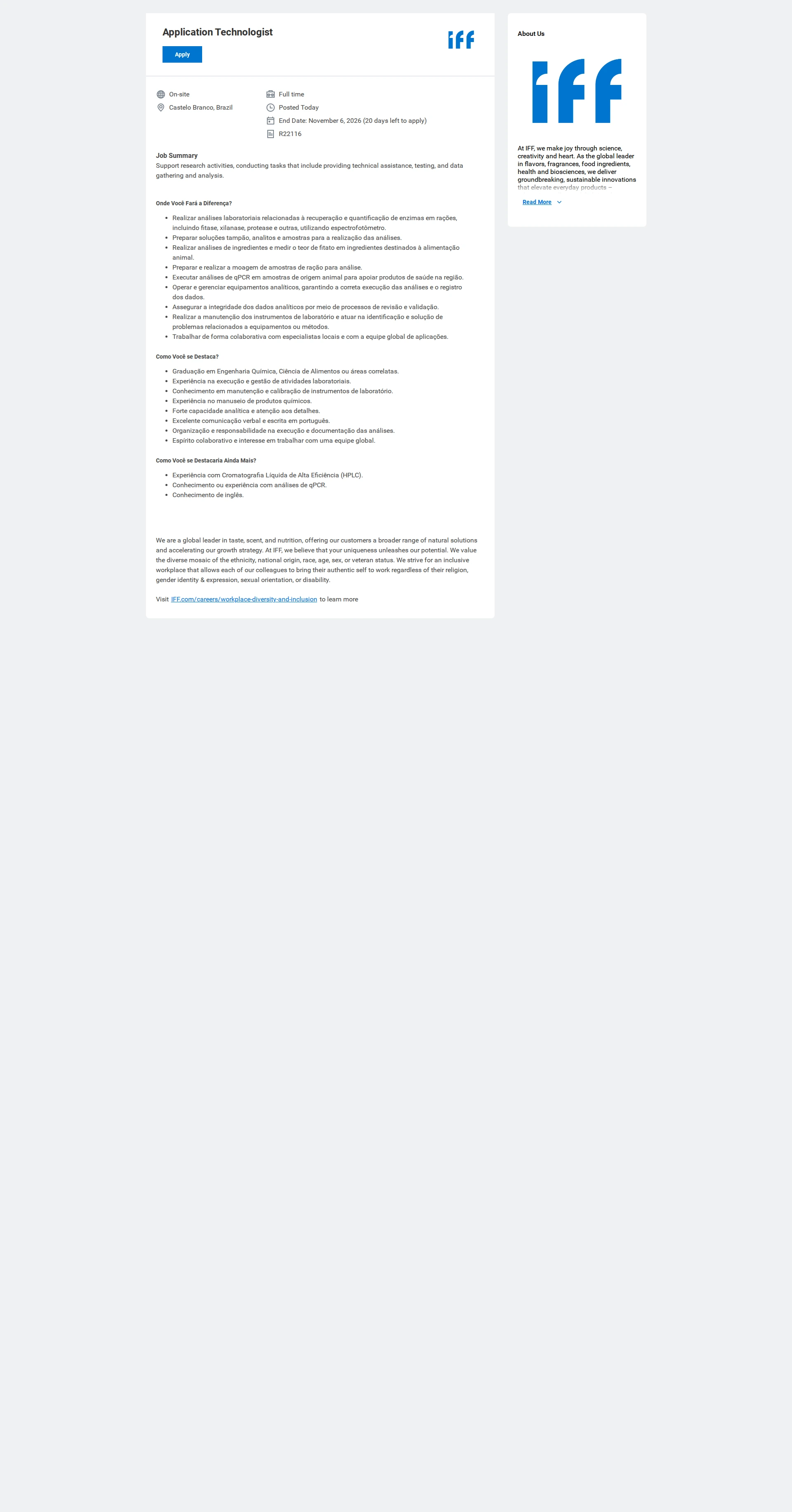 IFF Application Technologist 채용공고