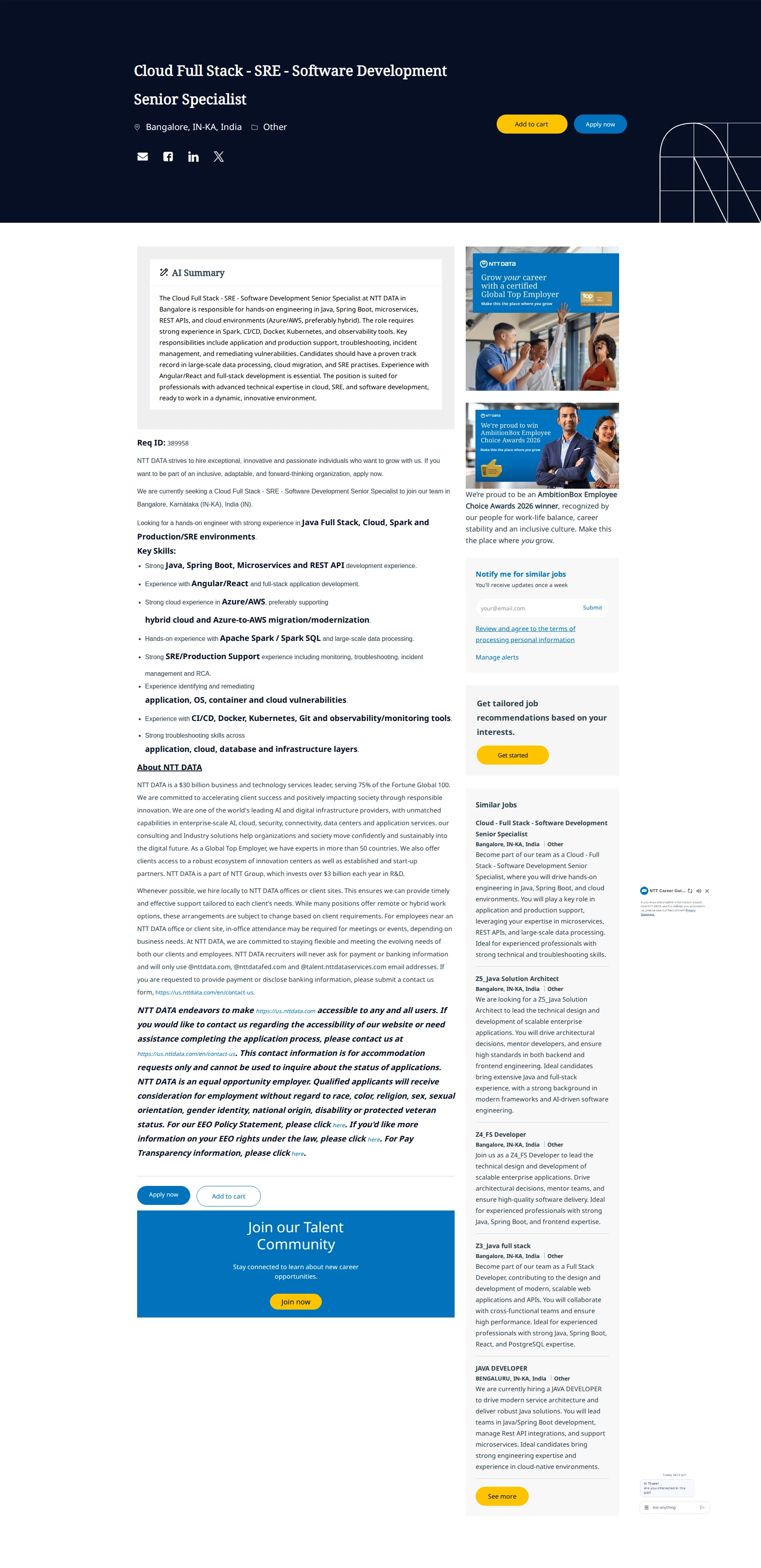 NTT데이터 Cloud Full Stack - SRE - Software Development Senior Specialist 채용공고