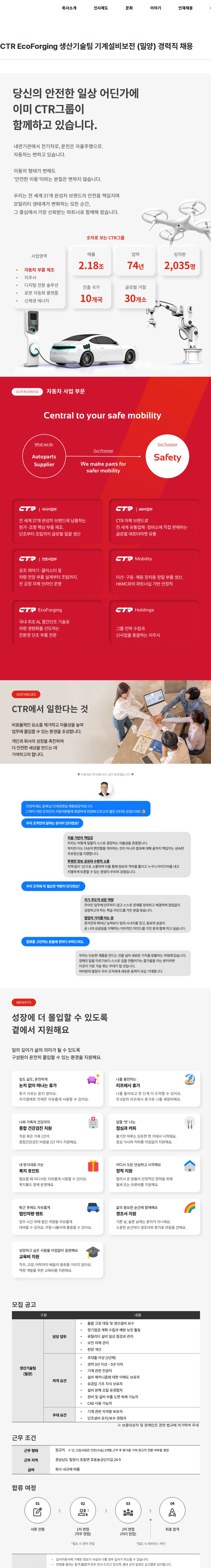 씨티알 CTR EcoForging 생산기술팀 기계설비보전 (밀양) 경력직 채용 채용공고