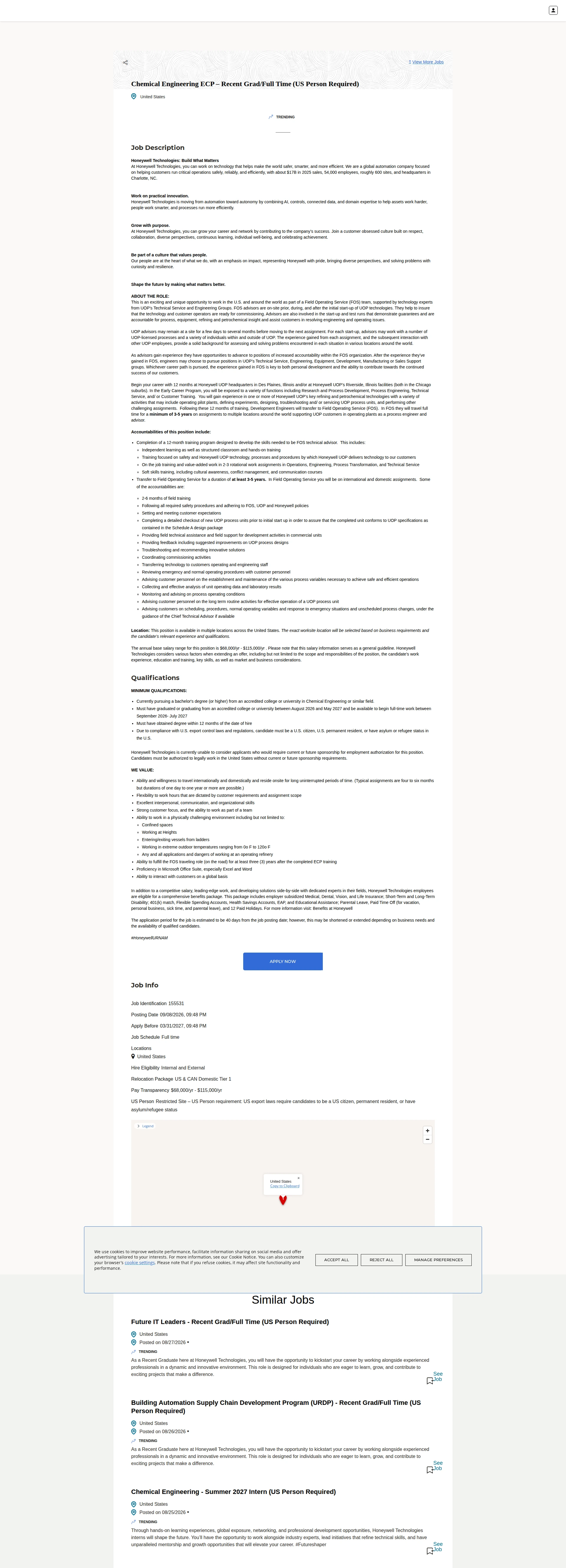 허니웰 Chemical Engineering ECP – Recent Grad/Full Time (US Person Required) 채용공고