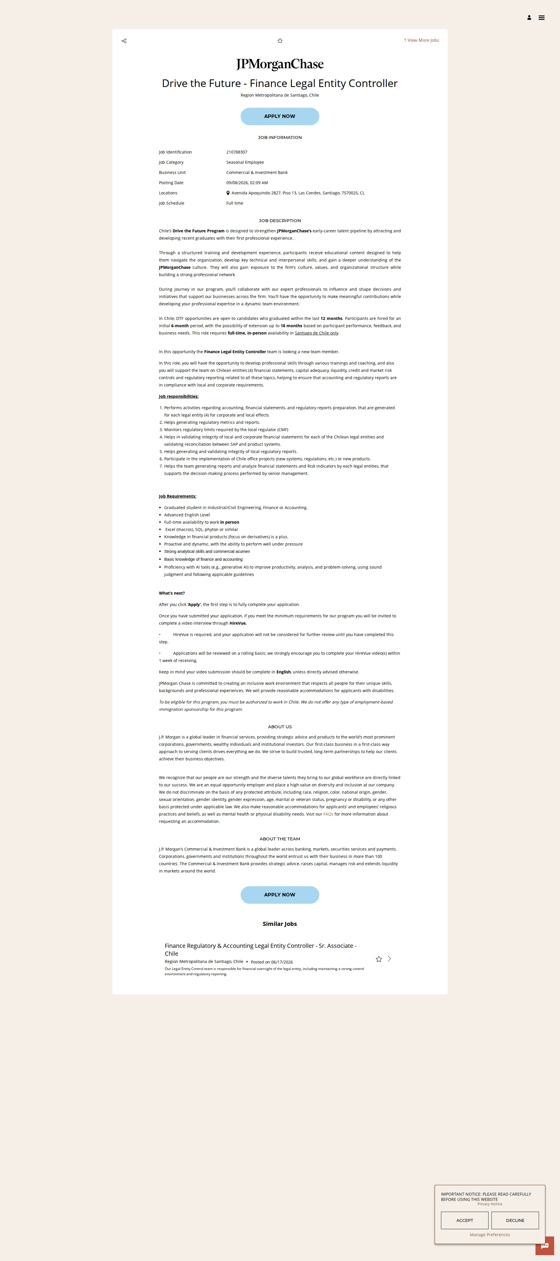 JPMorganChase Drive the Future - Finance Legal Entity Controller 채용공고
