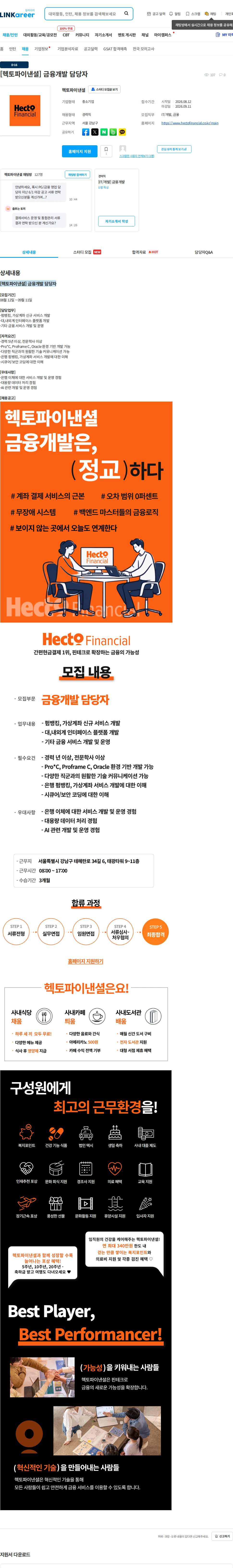 헥토파이낸셜 [헥토파이낸셜] 금융개발 담당자 채용공고