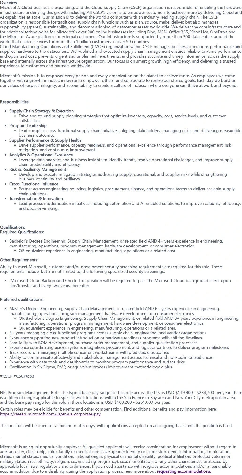 마이크로소프트(Microsoft) Sr. NPI Program Manager 채용공고
