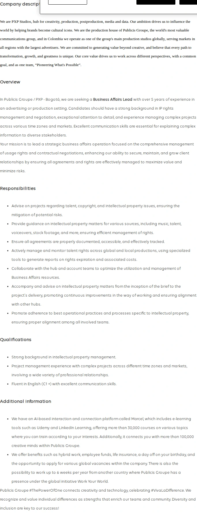 Publicis Groupe Business Affairs Specialist 채용공고