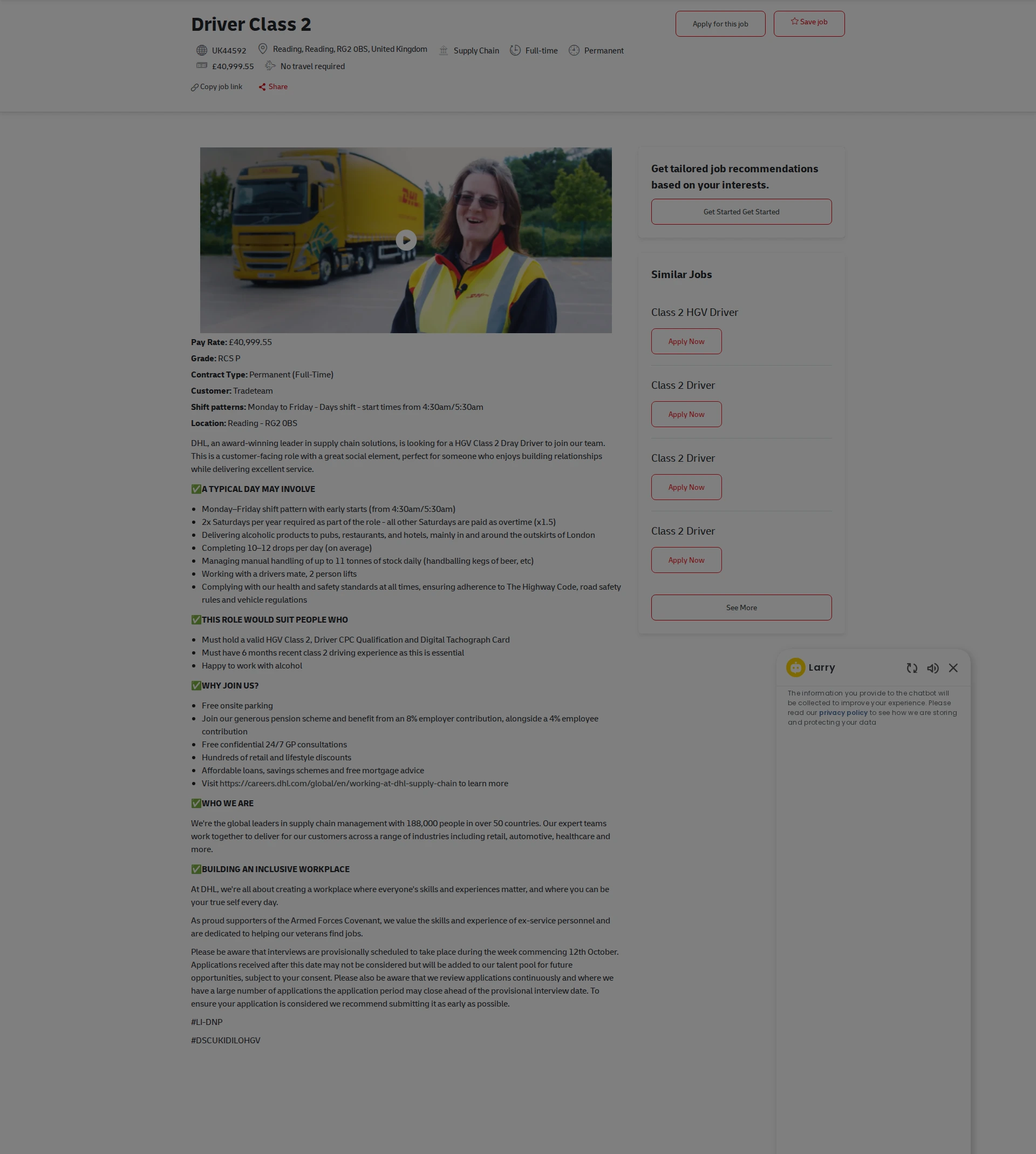 DHL Driver Class 2 채용공고