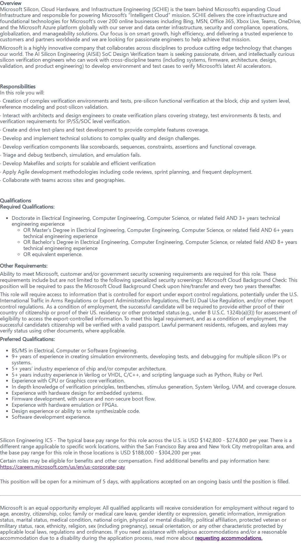 마이크로소프트(Microsoft) Principal Design Verification Engineer 채용공고