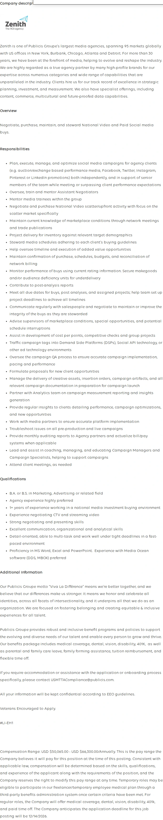 Publicis Groupe Negotiator, Integrated Investment (Video & Social) 채용공고