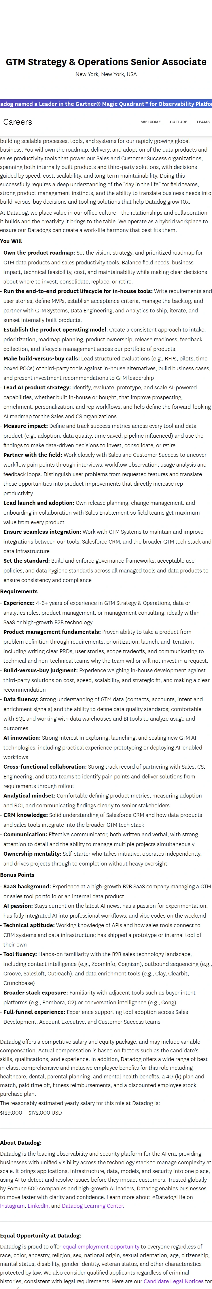 데이터독 GTM Strategy & Operations Senior Associate 채용공고