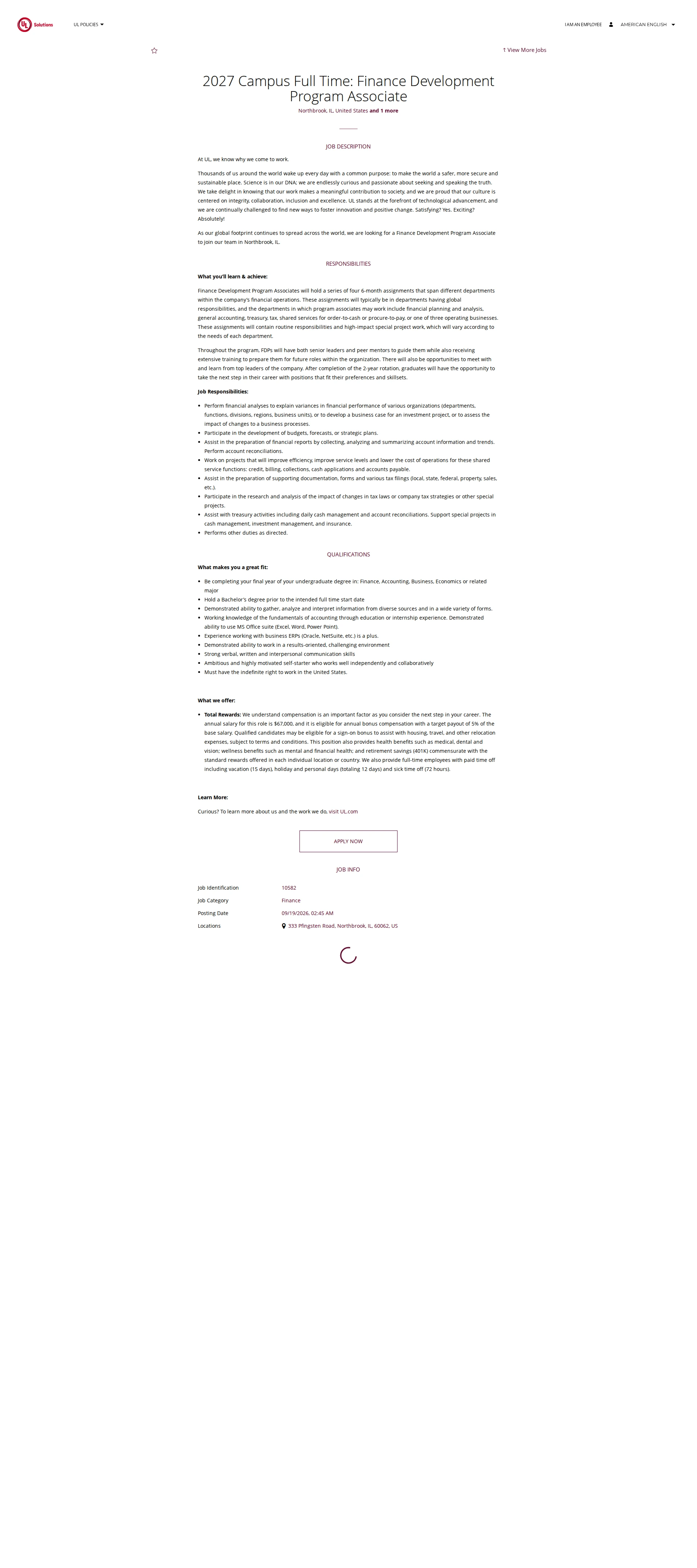 UL Solutions 2027 Campus Full Time: Finance Development Program Associate 채용공고