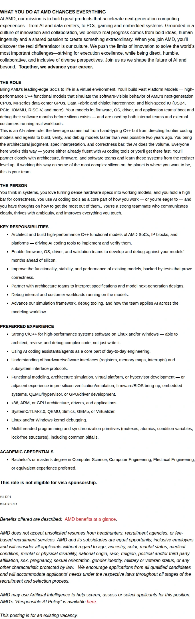AMD Virtual Software Modeling Engineer 채용공고
