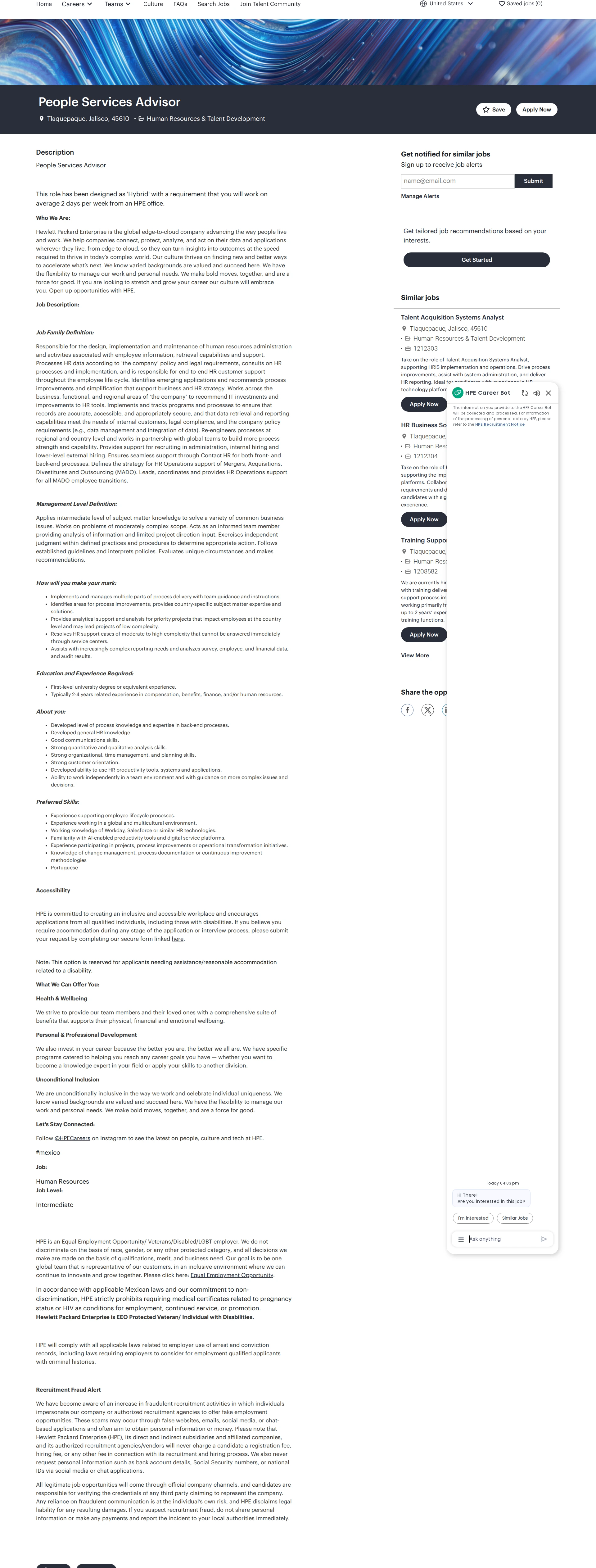 HP People Services Advisor 채용공고