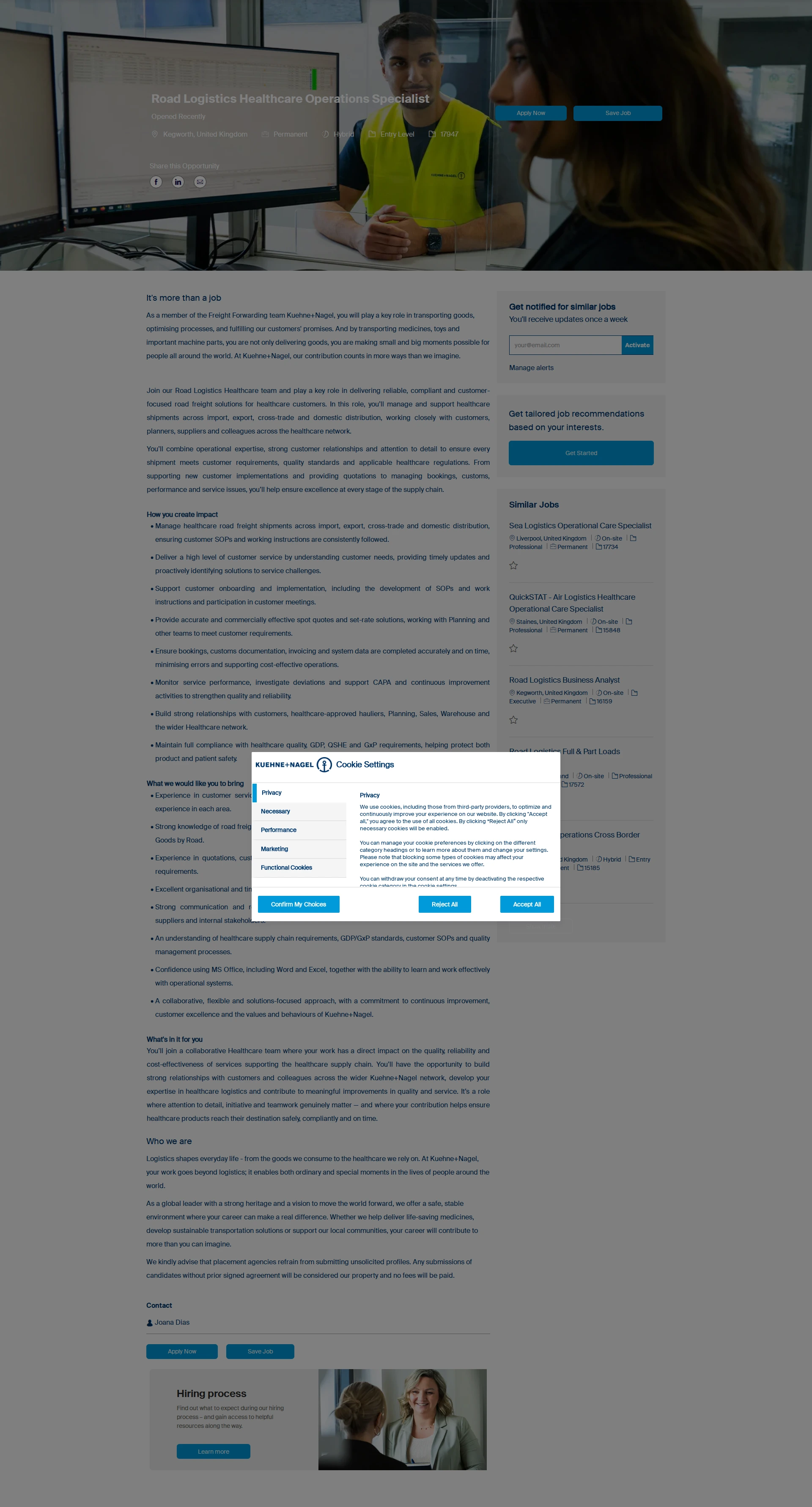 퀴네앤드나겔 Road Logistics Healthcare Operations Specialist 채용공고