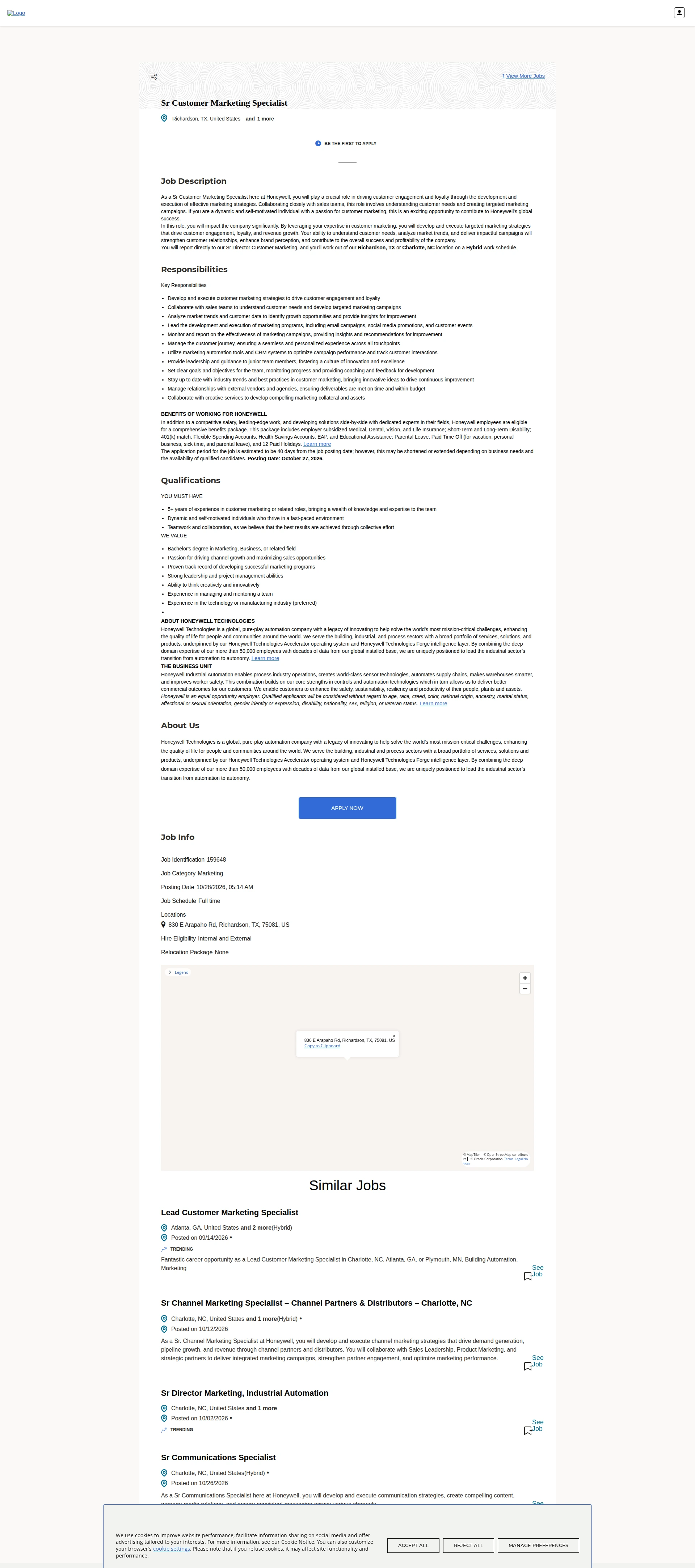 허니웰 Sr Customer Marketing Specialist 채용공고