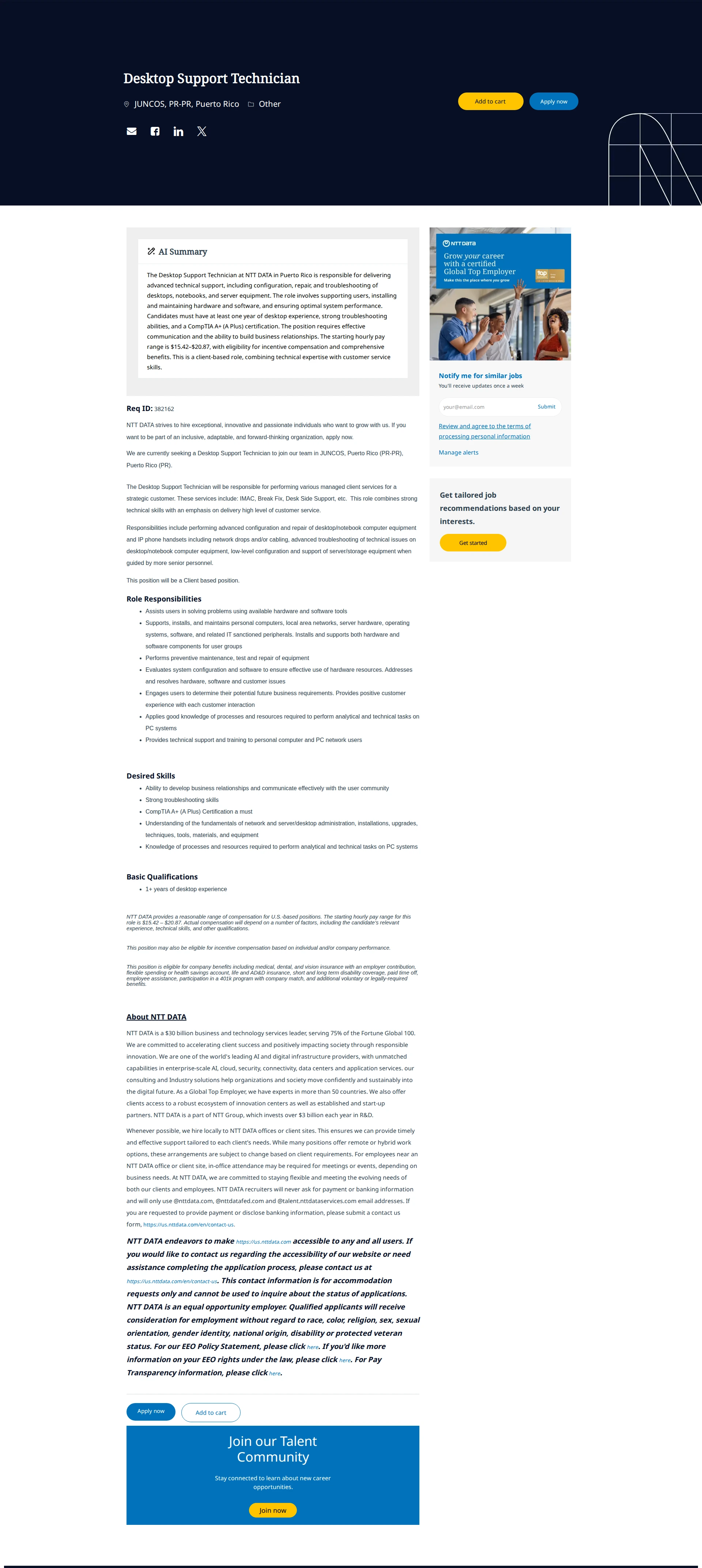NTT데이터 Desktop Support Technician 채용공고