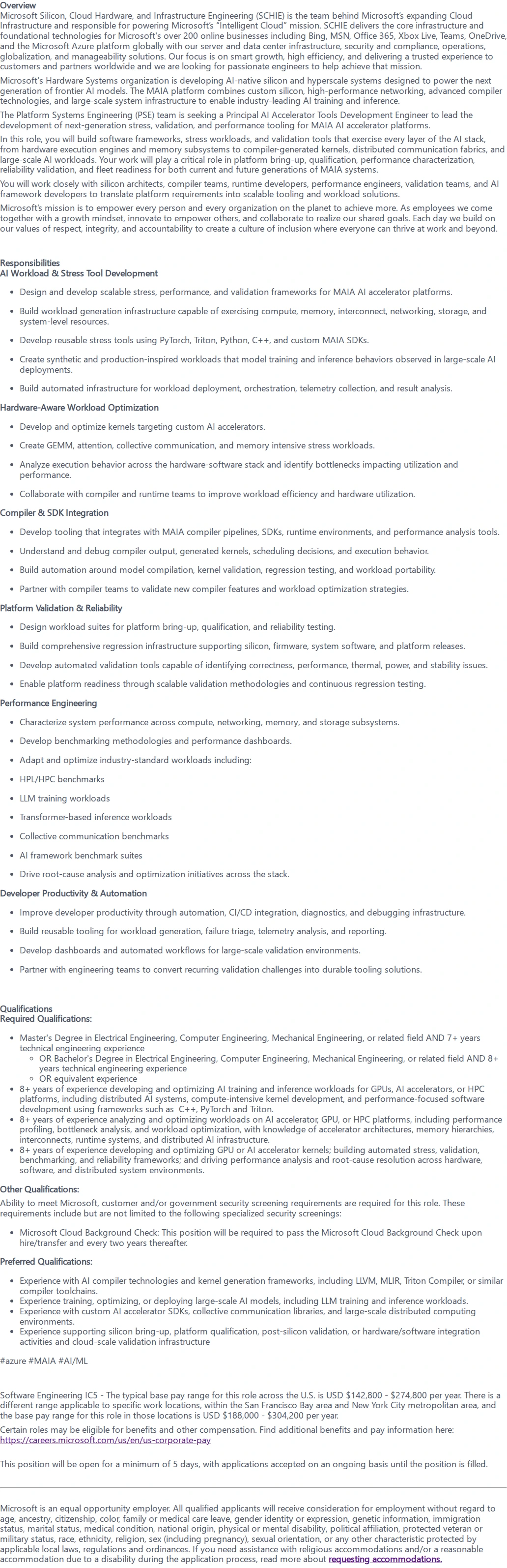 마이크로소프트(Microsoft) Principal AI Accelerator Tools Development Engineer 채용공고