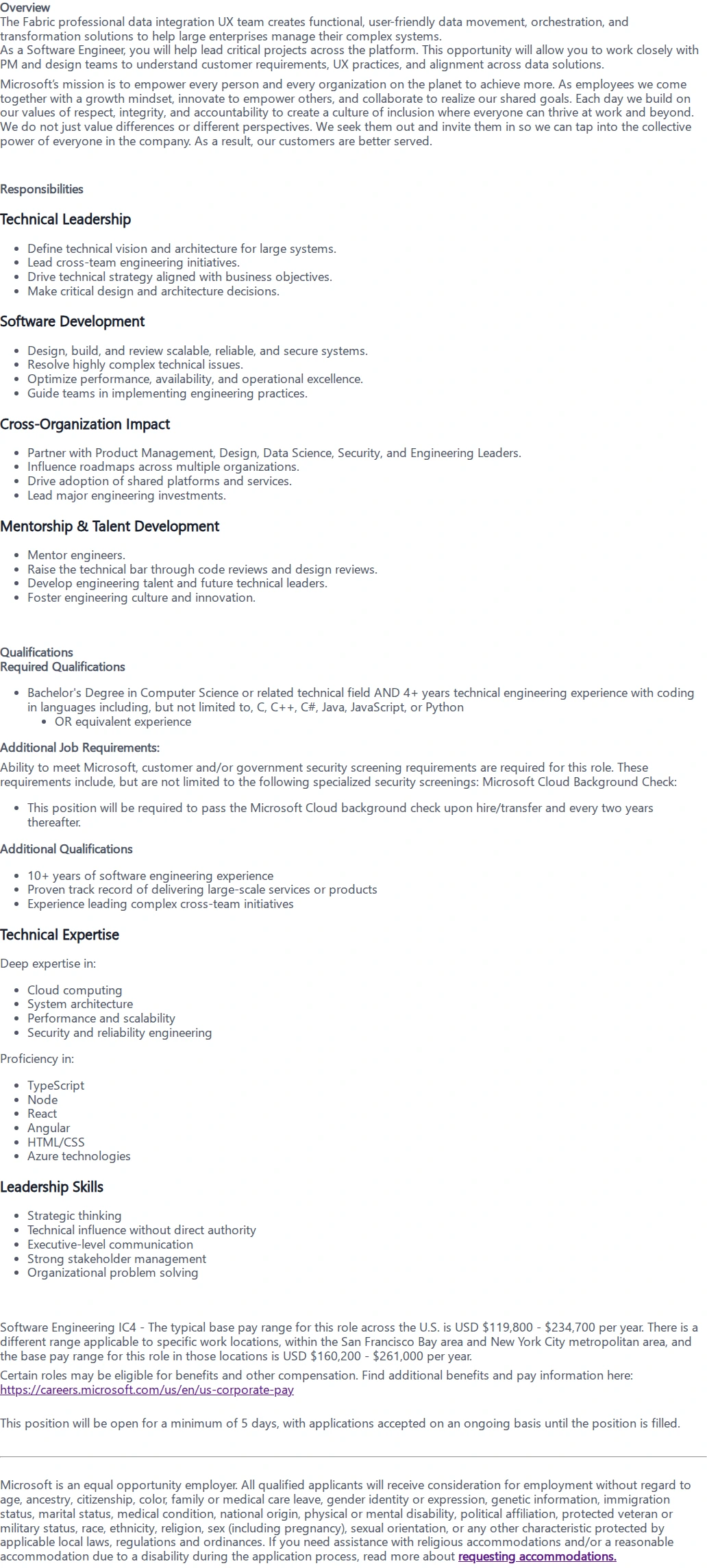 마이크로소프트(Microsoft) Senior Software Engineer 채용공고