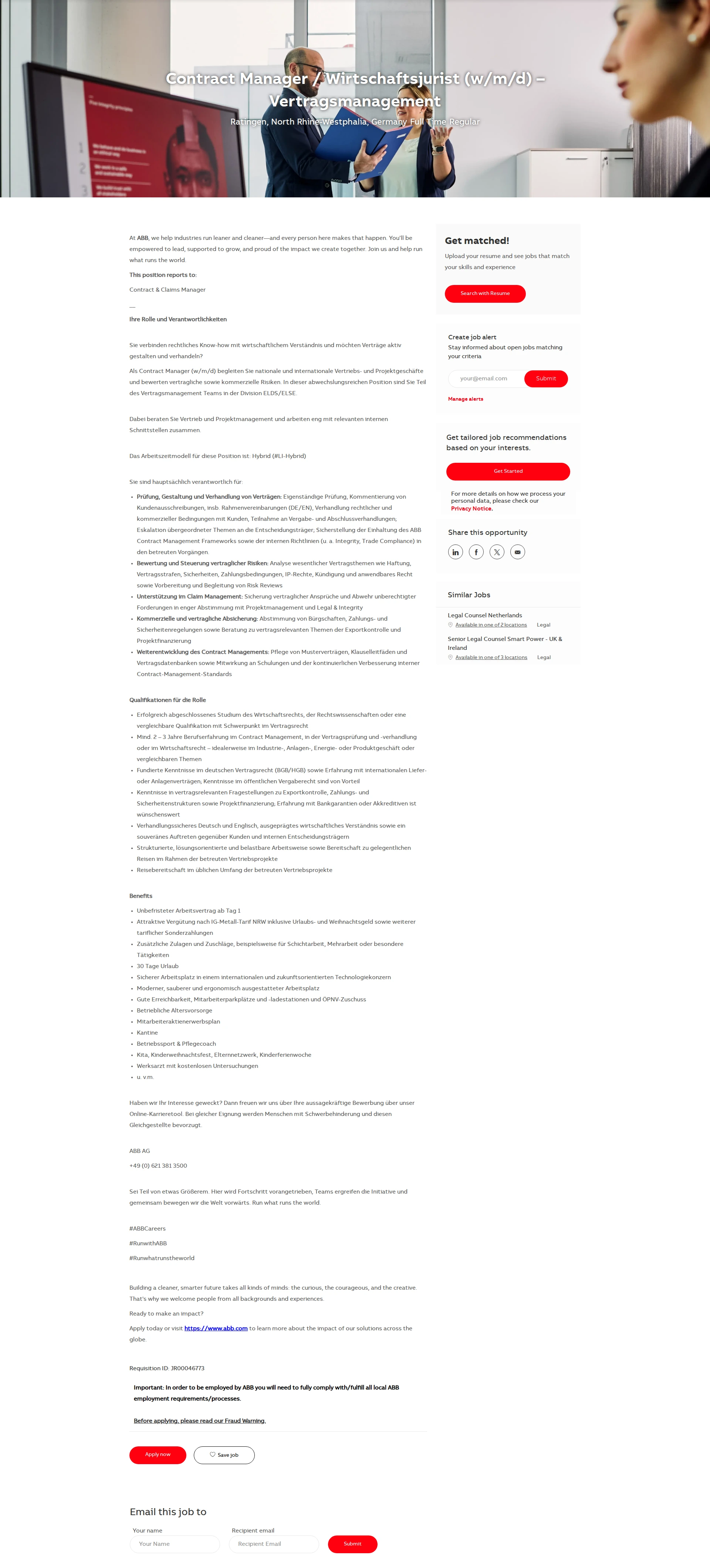 ABB코리아 Contract Manager / Wirtschaftsjurist (w/m/d) – Vertragsmanagement 채용공고