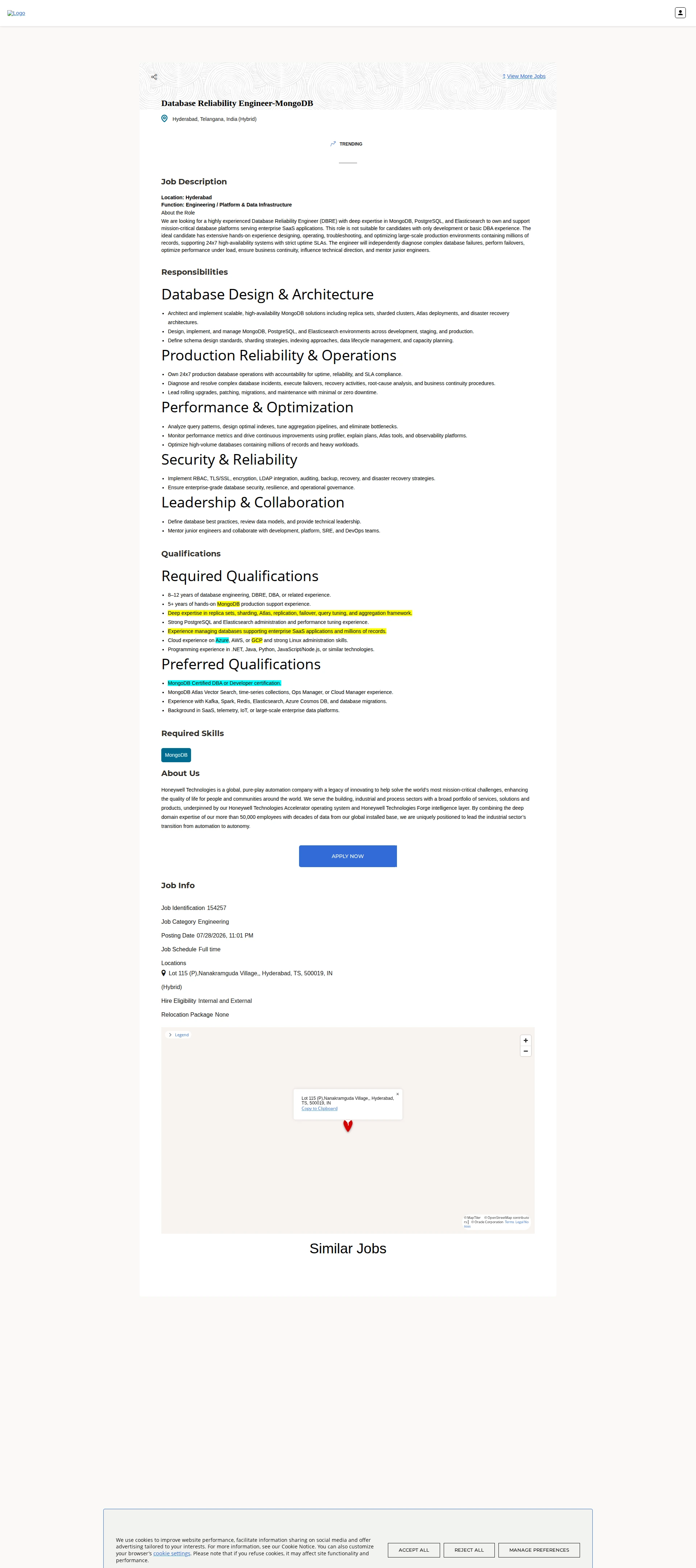 허니웰 Database Reliability Engineer-MongoDB 채용공고