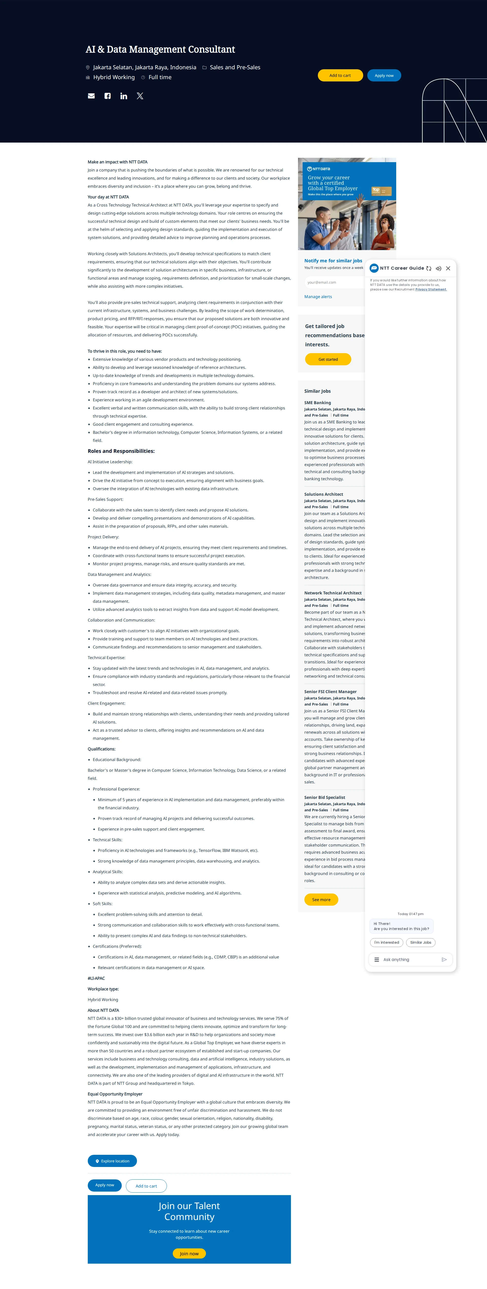 NTT데이터 AI & Data Management Consultant 채용공고