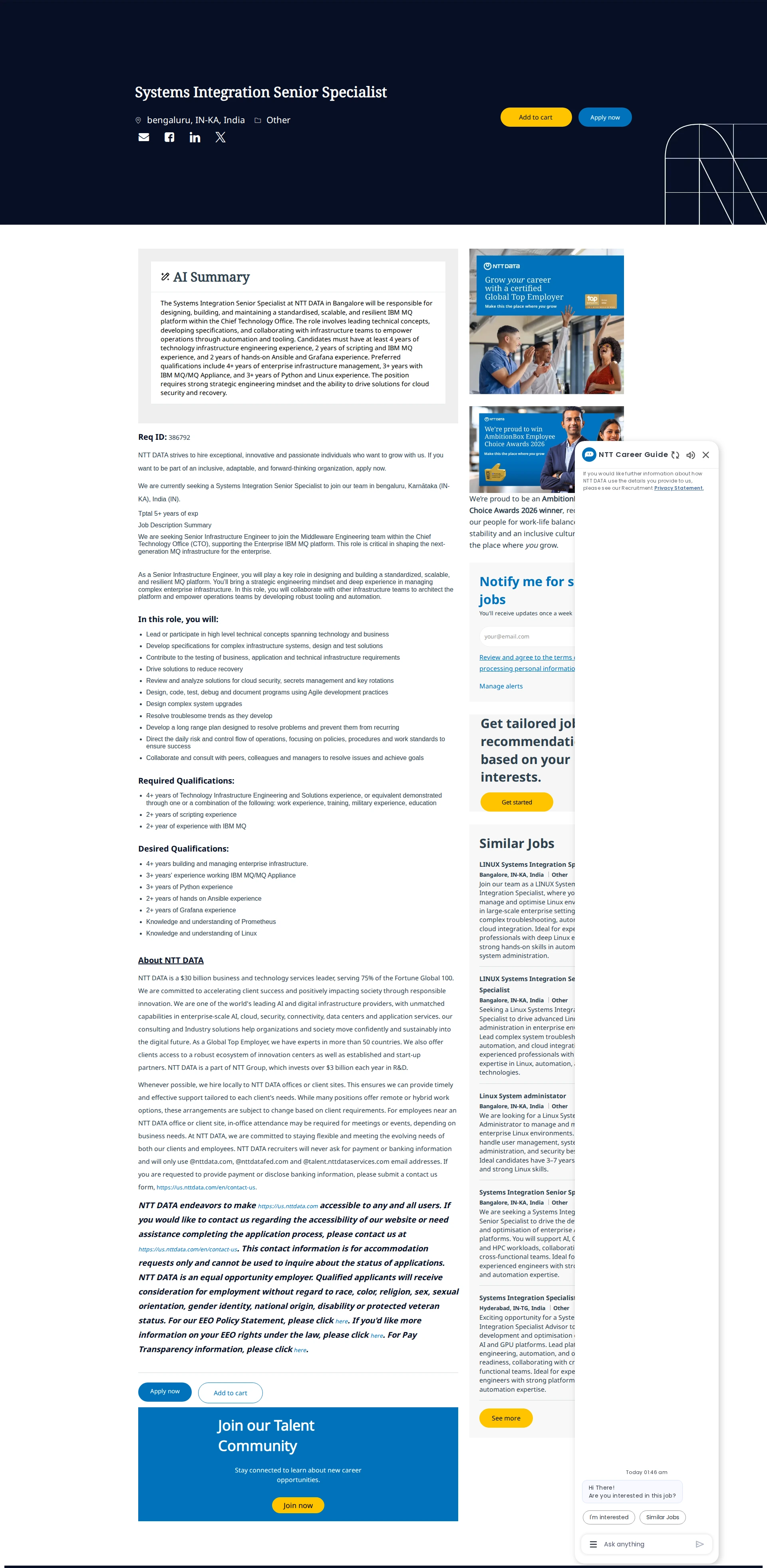 NTT데이터 Systems Integration Senior Specialist 채용공고