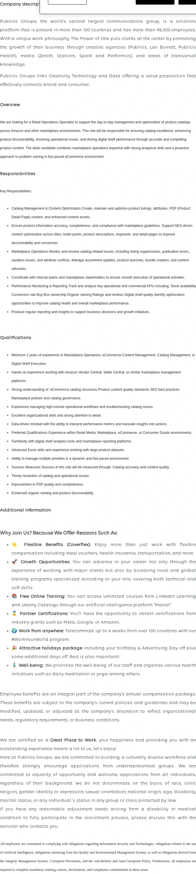 Publicis Groupe Retail Operations Specialist (Amazon Marketplace) 채용공고