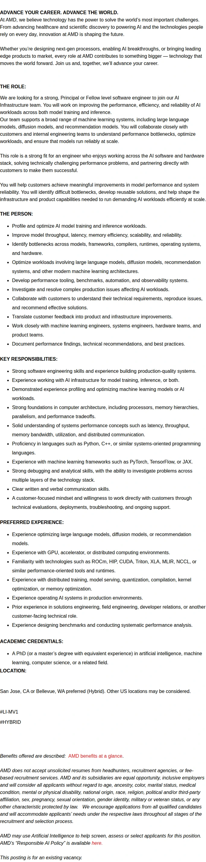AMD Principal Software Engineer — AI Performance & Reliability 채용공고